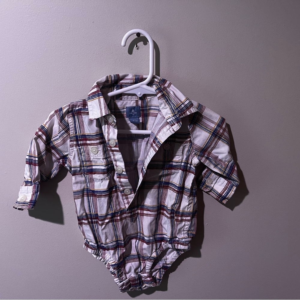 Baby Gap Plaid Button-Front Baby Onesie - White, Navy & Red